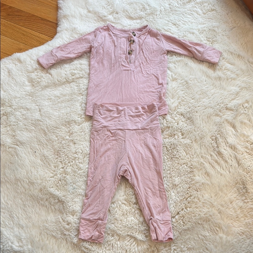 Pink Lou Lou Long Sleeve Button Top and Pants Set